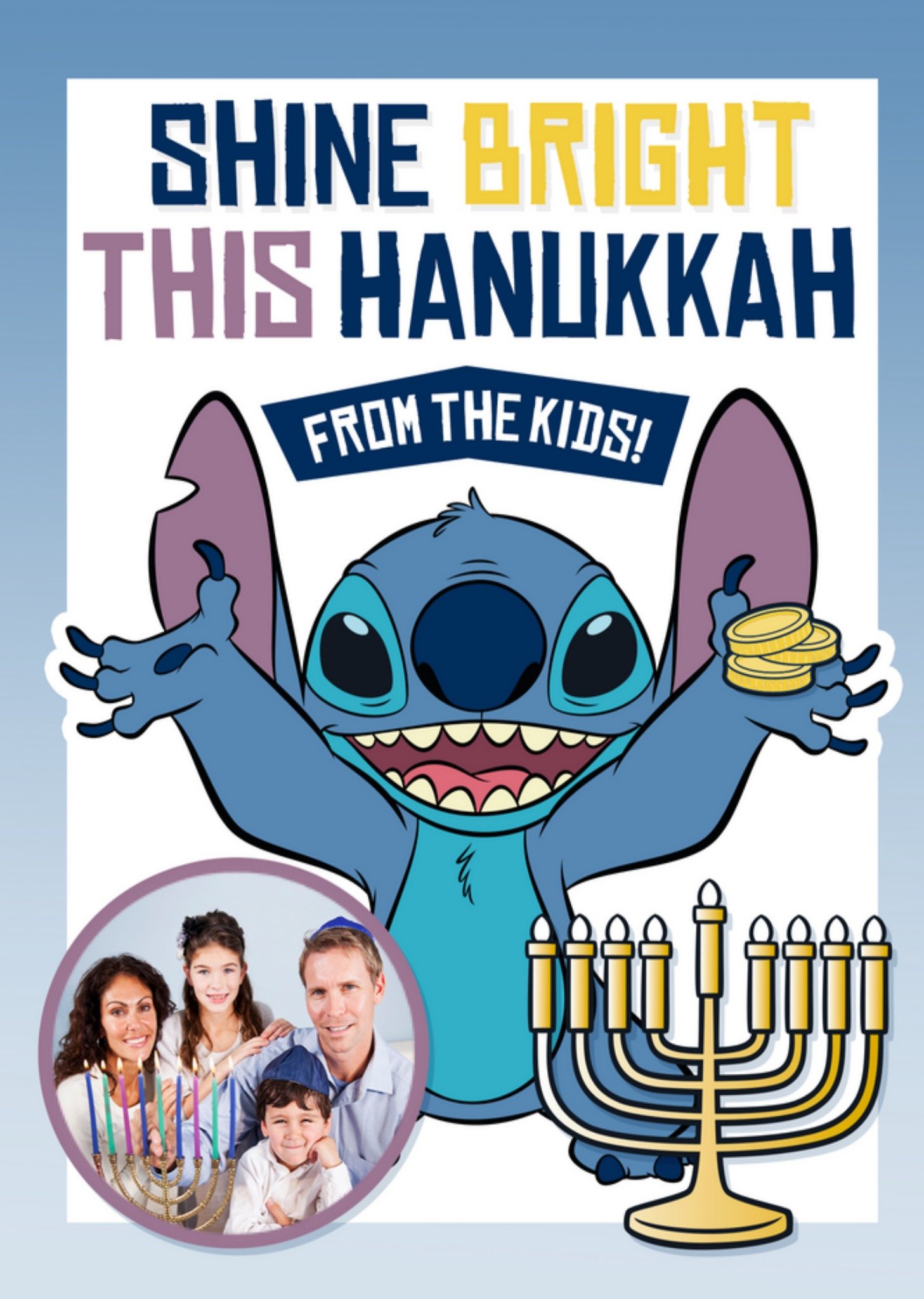 Disney Lilo And Stitch Photo Upload Shine Bright This Hanukkah Card, Large