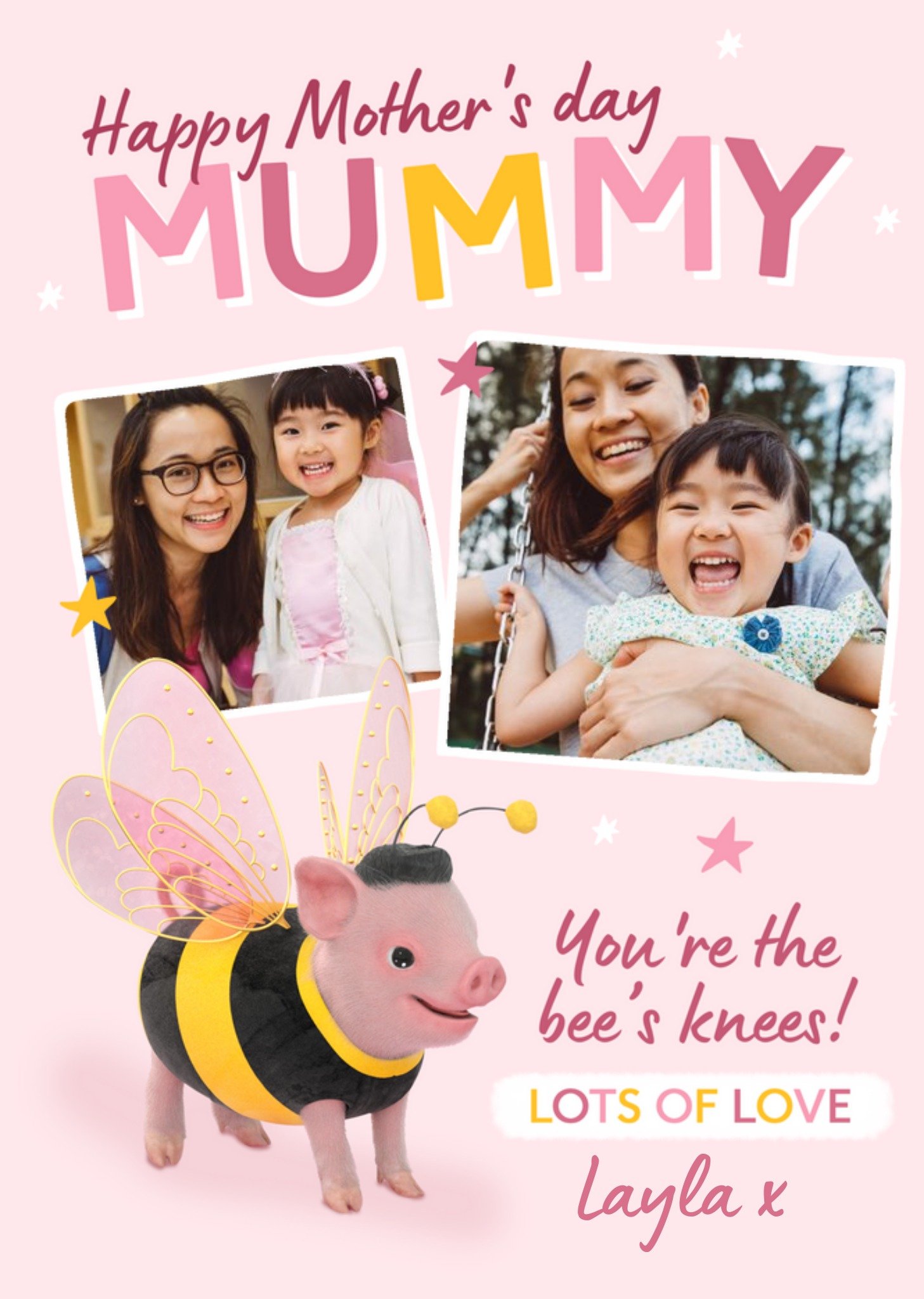 Moonpig Exclusive Moonpigs Cute Bumble Bee Pig Photo Upload Mother's Day Card Ecard