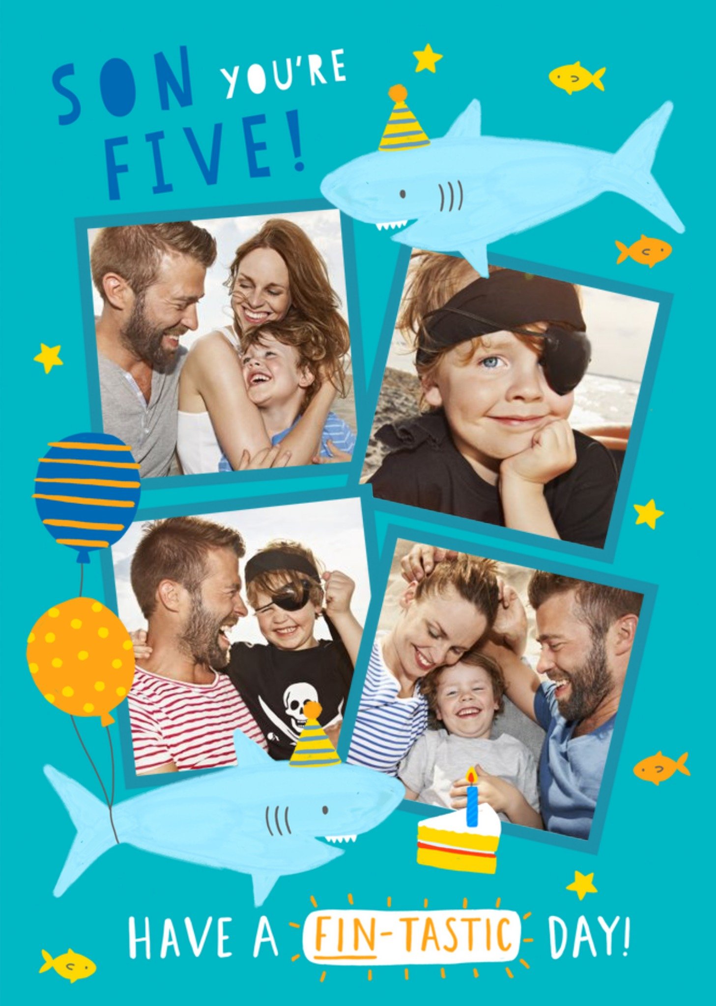 Moonpig Son You're Five Photo Upload Fintastic Birthday Card, Large