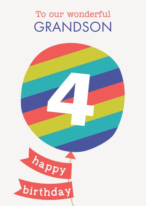 Striped Balloon Illustration Personalise Age Grandson Birthday Card ...
