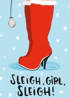 Modern Fun Illustration Sleigh Girl Sleigh Christmas Card