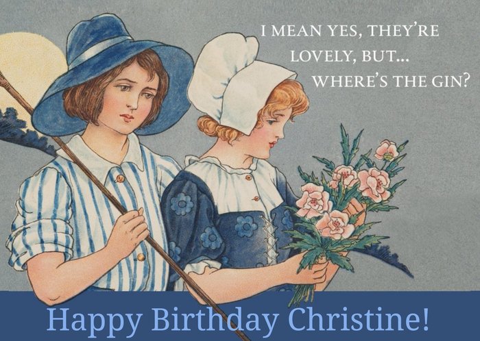 Birthday Card - Retro Illustration - Humour - Gin
