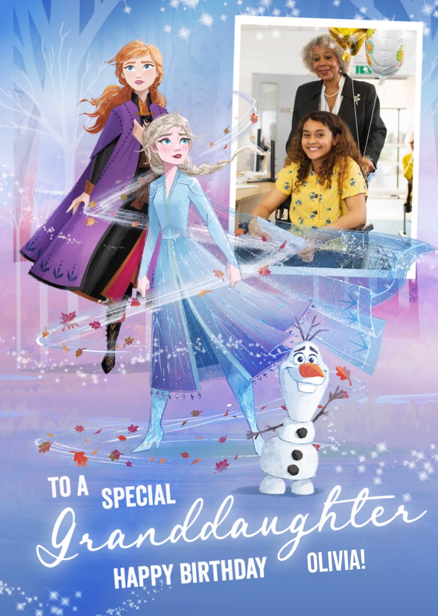 Disney Frozen 2 Elsa Anna Granddaughter Photo Upload Birthday Card Ecard