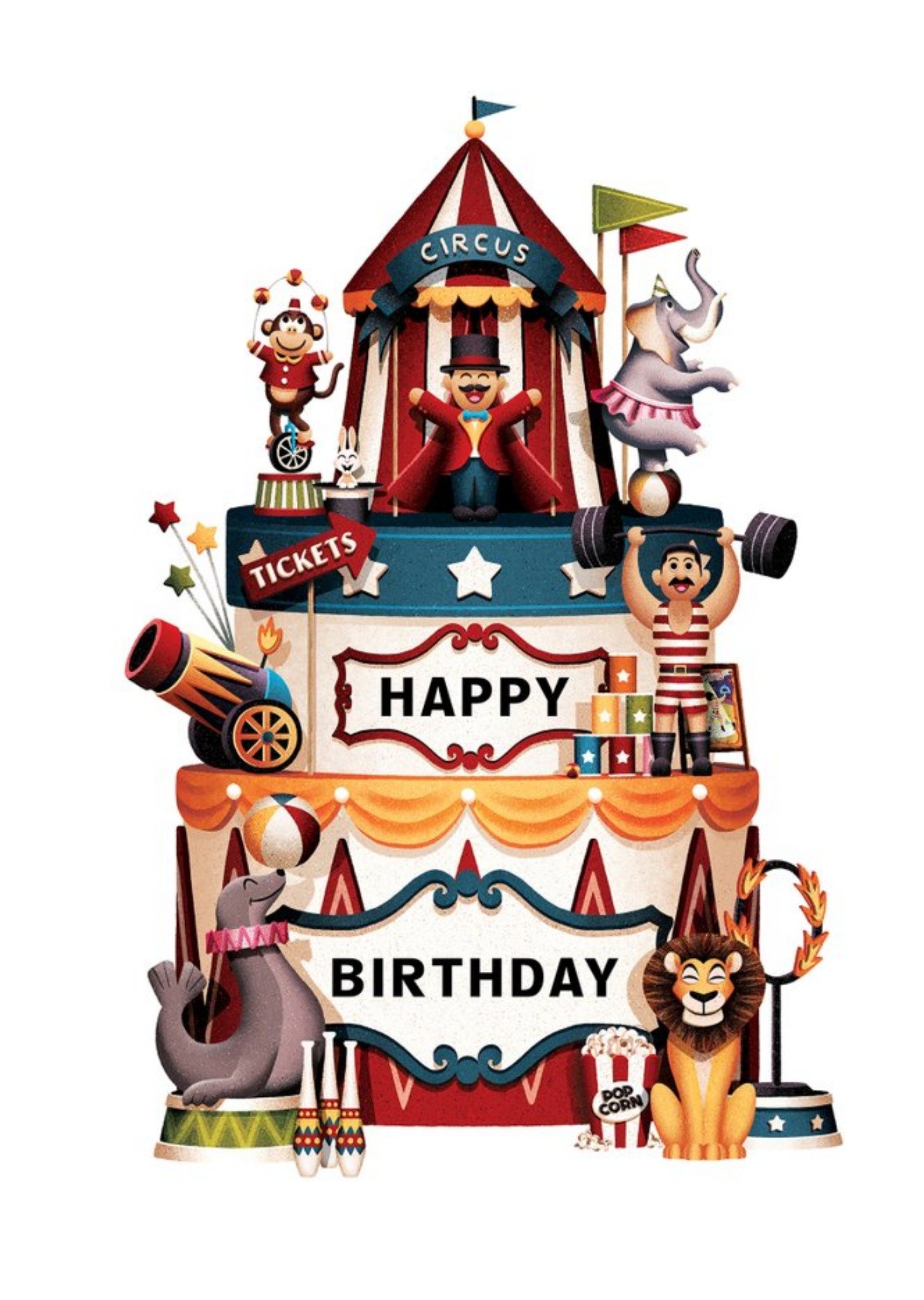 Folio Illustrated Circus Tent And Performers. Happy Birthday Card Ecard