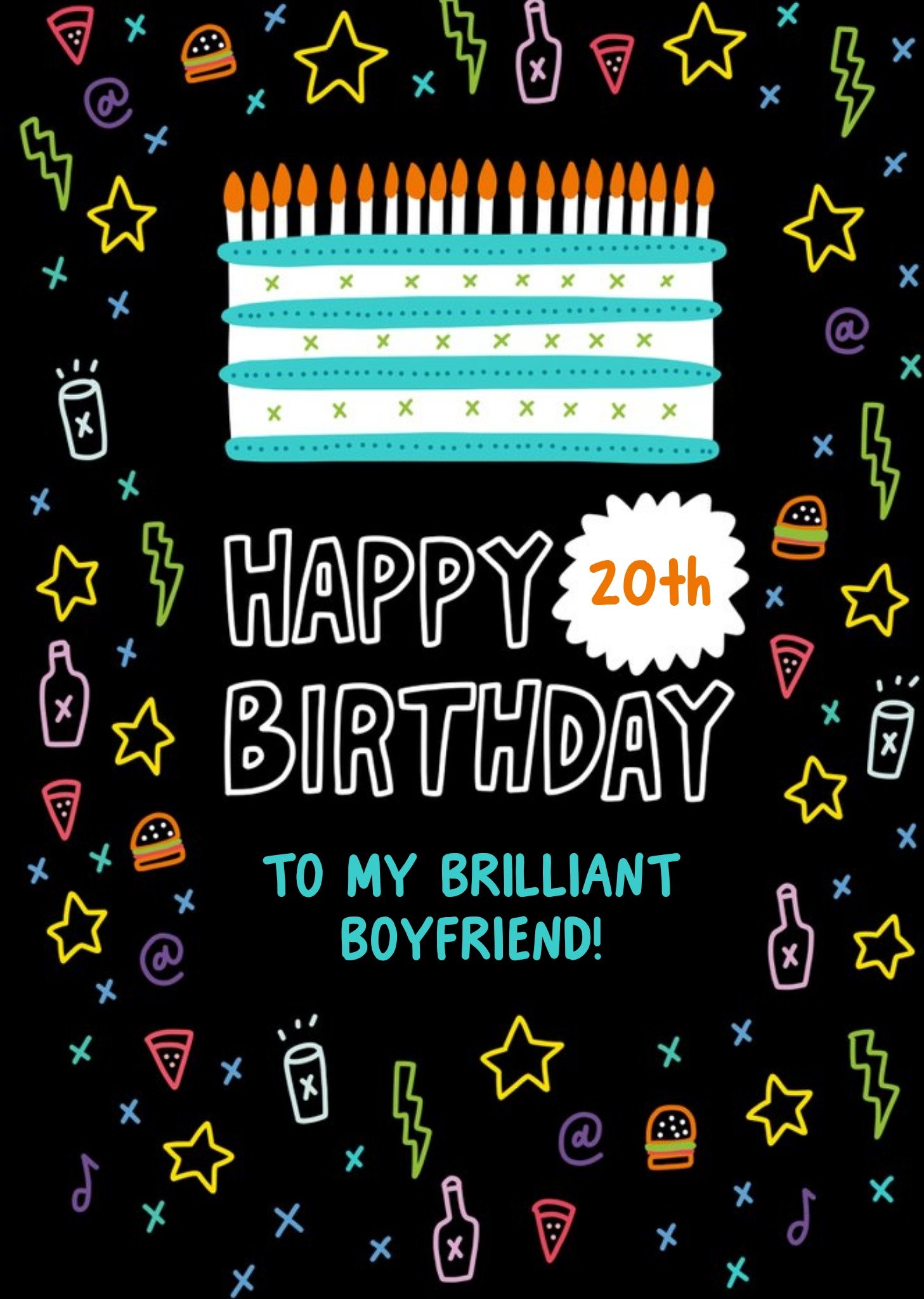 Fun Illustrated Typographic Boyfriend Birthday Card Ecard