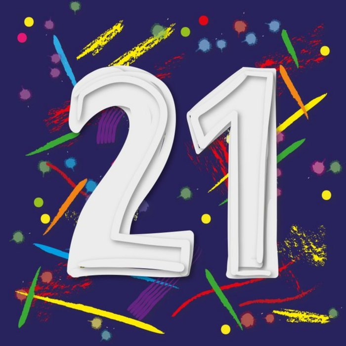 BetiBabs Illustrated Paint Strokes 21st Birthday Card