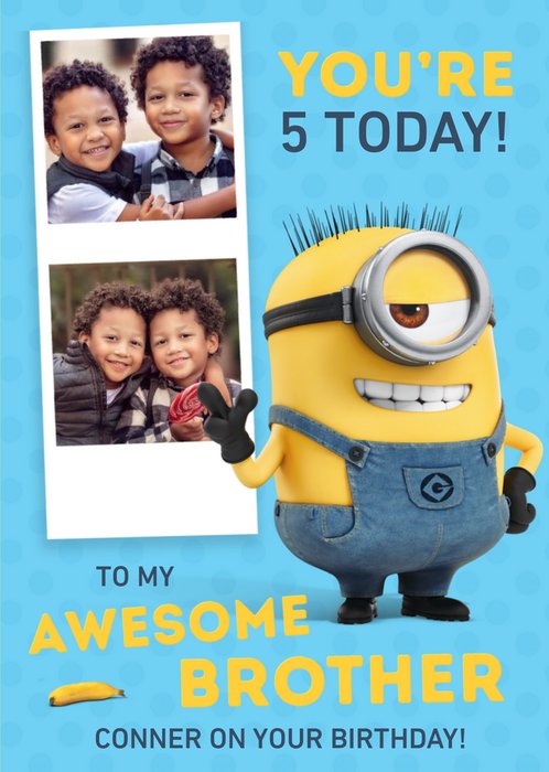 Minions Awesome Brother Photo Upload Birthday Card