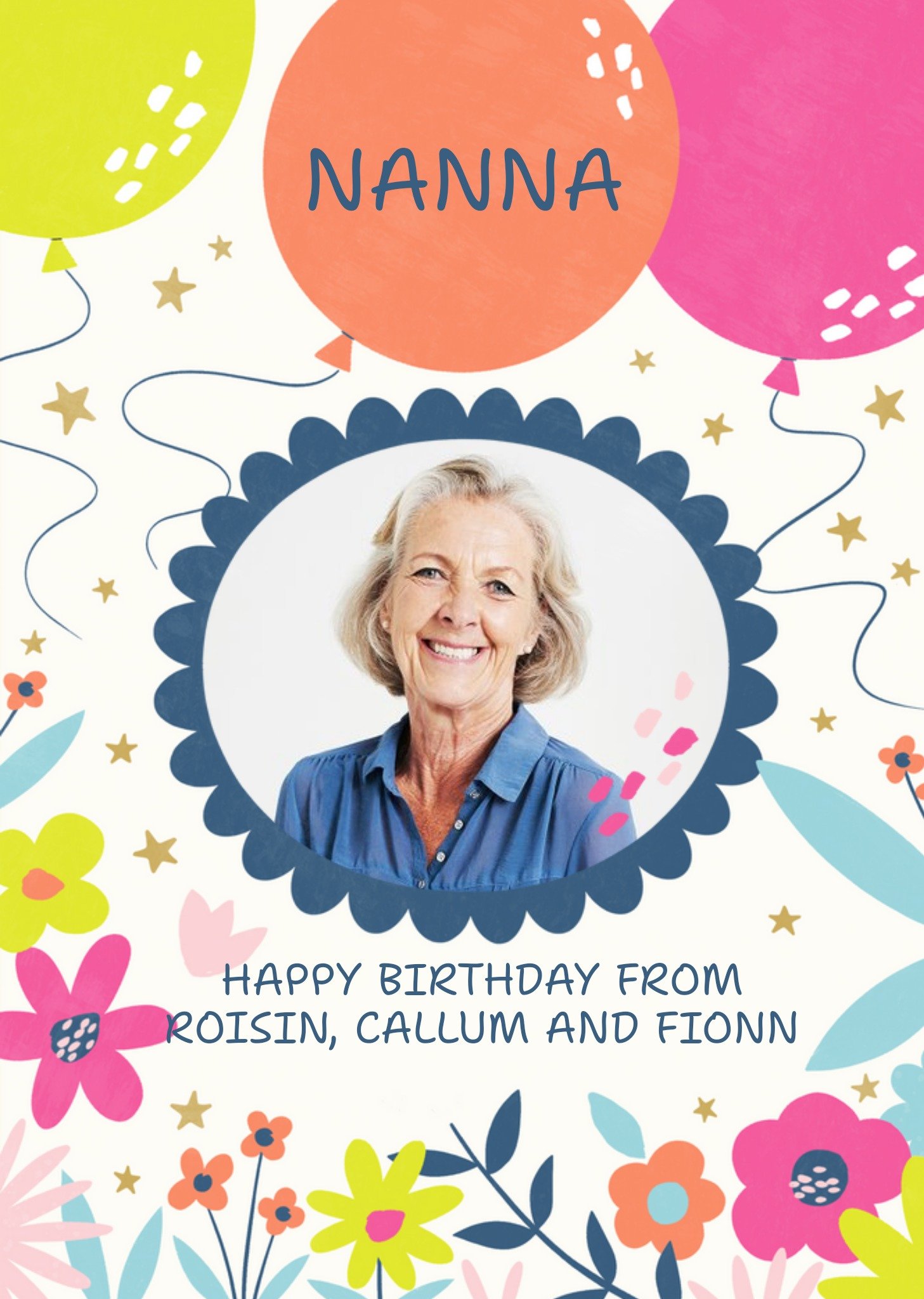 Moonpig Damien Barlow Illustrated Floral Birthday Photo Upload Card, Large