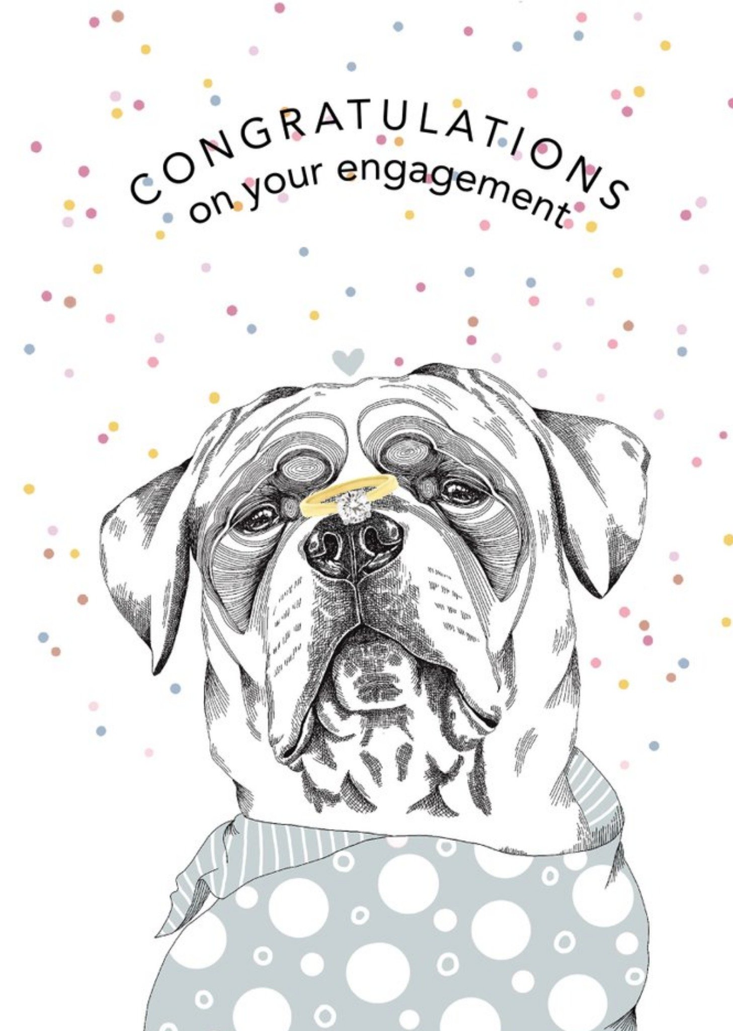 Moonpig Dotty Dog Art Illustrated Dog Confetti Engagement Card, Large