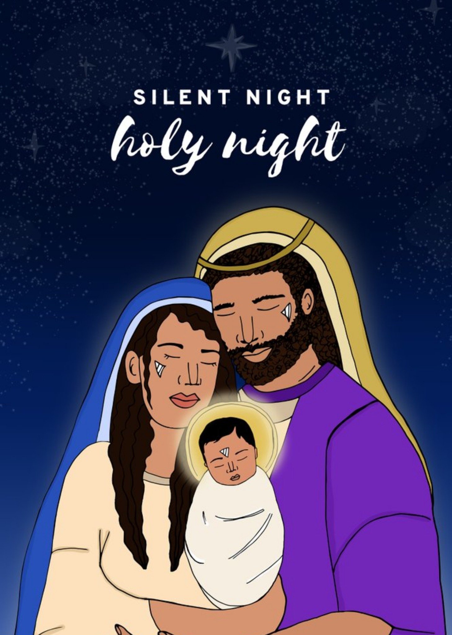 Silent Night Holy Night Nativity Illustration Christmas Card Ecard