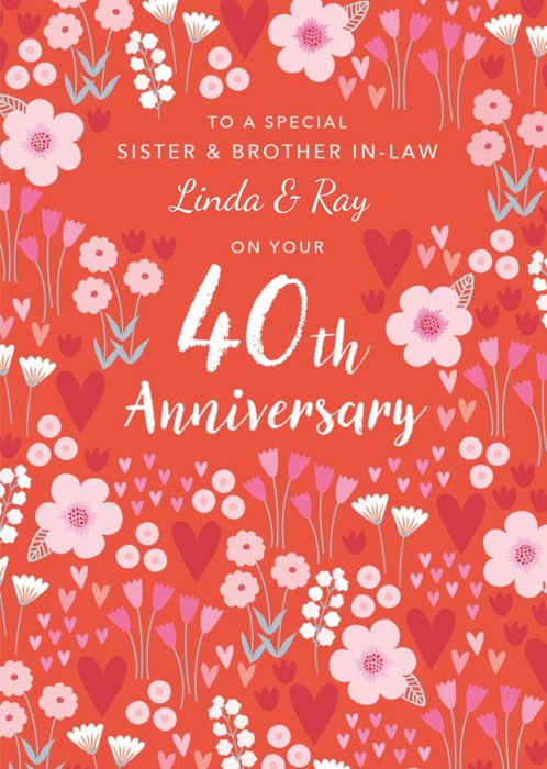 Floral Illustrative Sister & Brother-in-Law 40th Ruby Anniversary Card