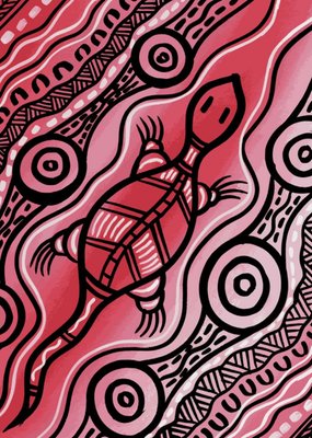 Hogarth Arts Red Illustrated Lizzard Aboriginal Art Print Card