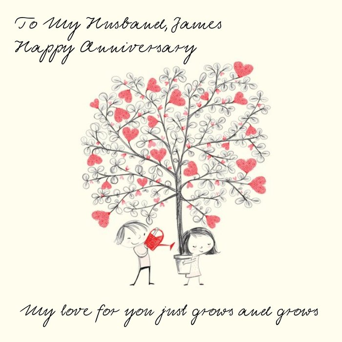 Heart-Filled Tree To My Husband Personalised Anniversary Card