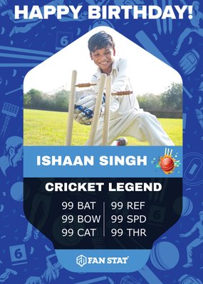 Fan Stat Cricket Legend Photo Upload Birthday Card