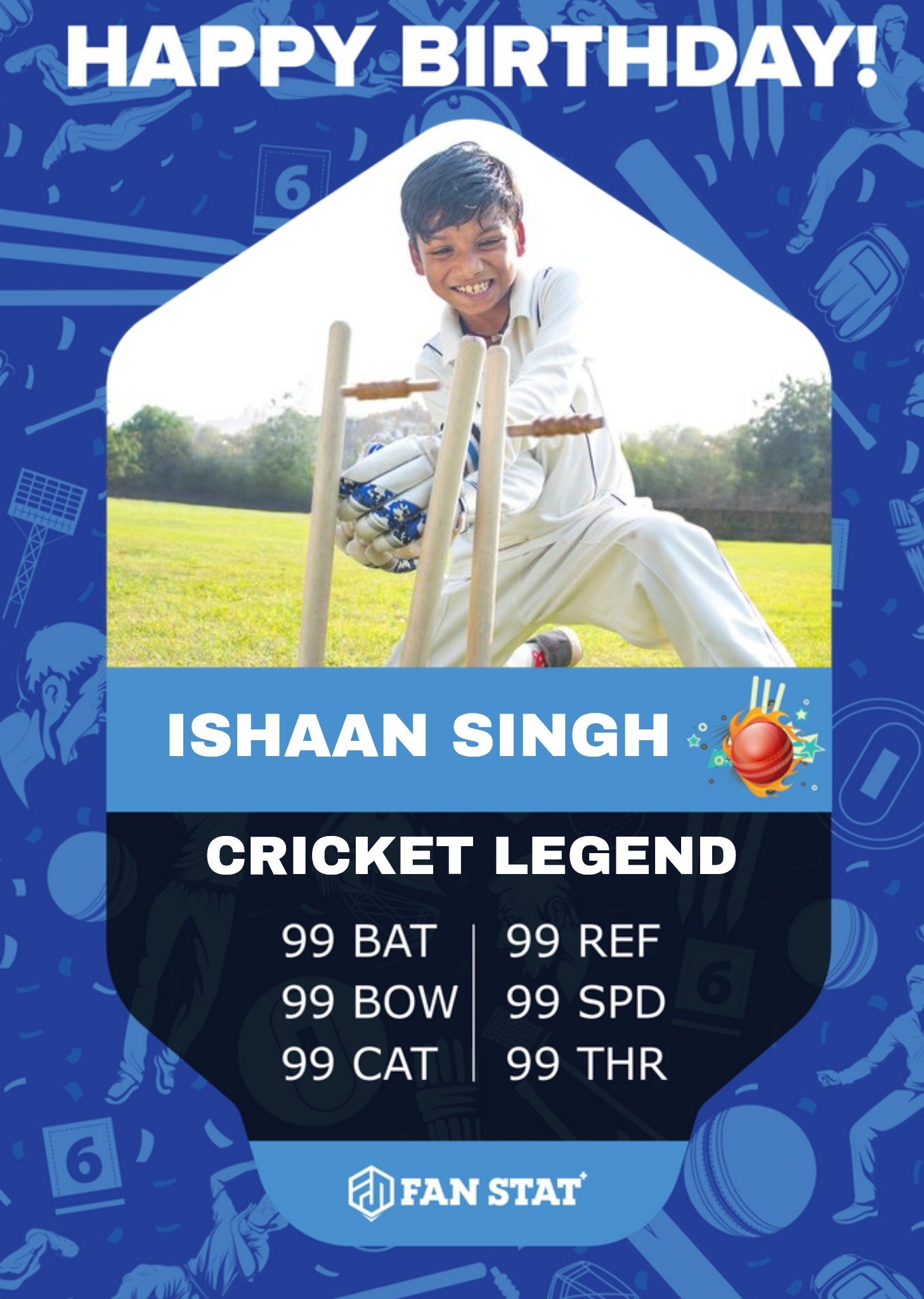 Fan Stat Cricket Legend Photo Upload Birthday Card Ecard