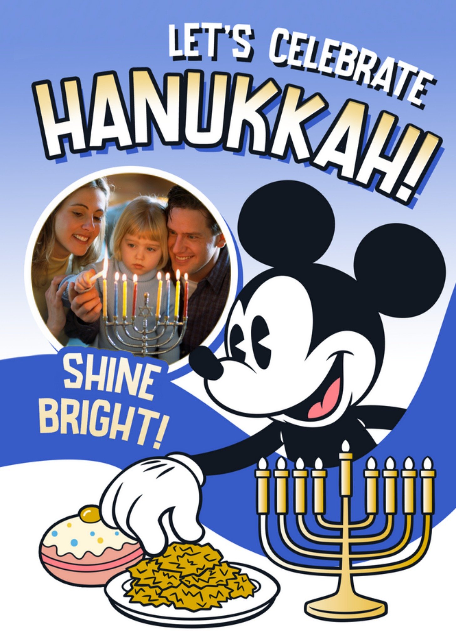 Mickey Mouse Disney Photo Upload Let's Celebrate Hanukkah Card, Large
