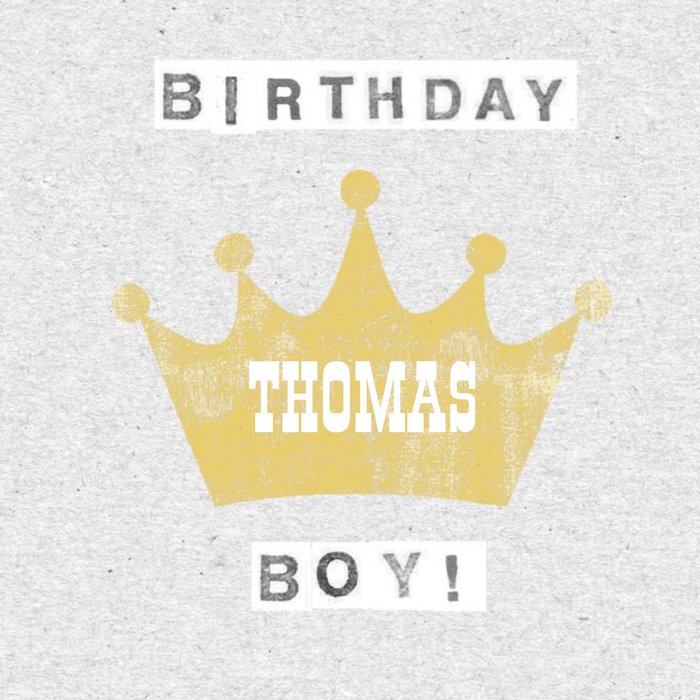 Gold Crown Personalised Birthday Boy Card