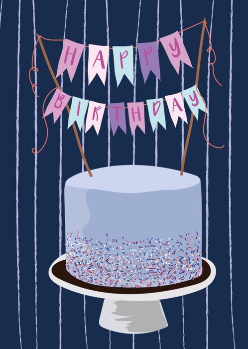 Illustrated Cake Bunting Happy Birthday Card