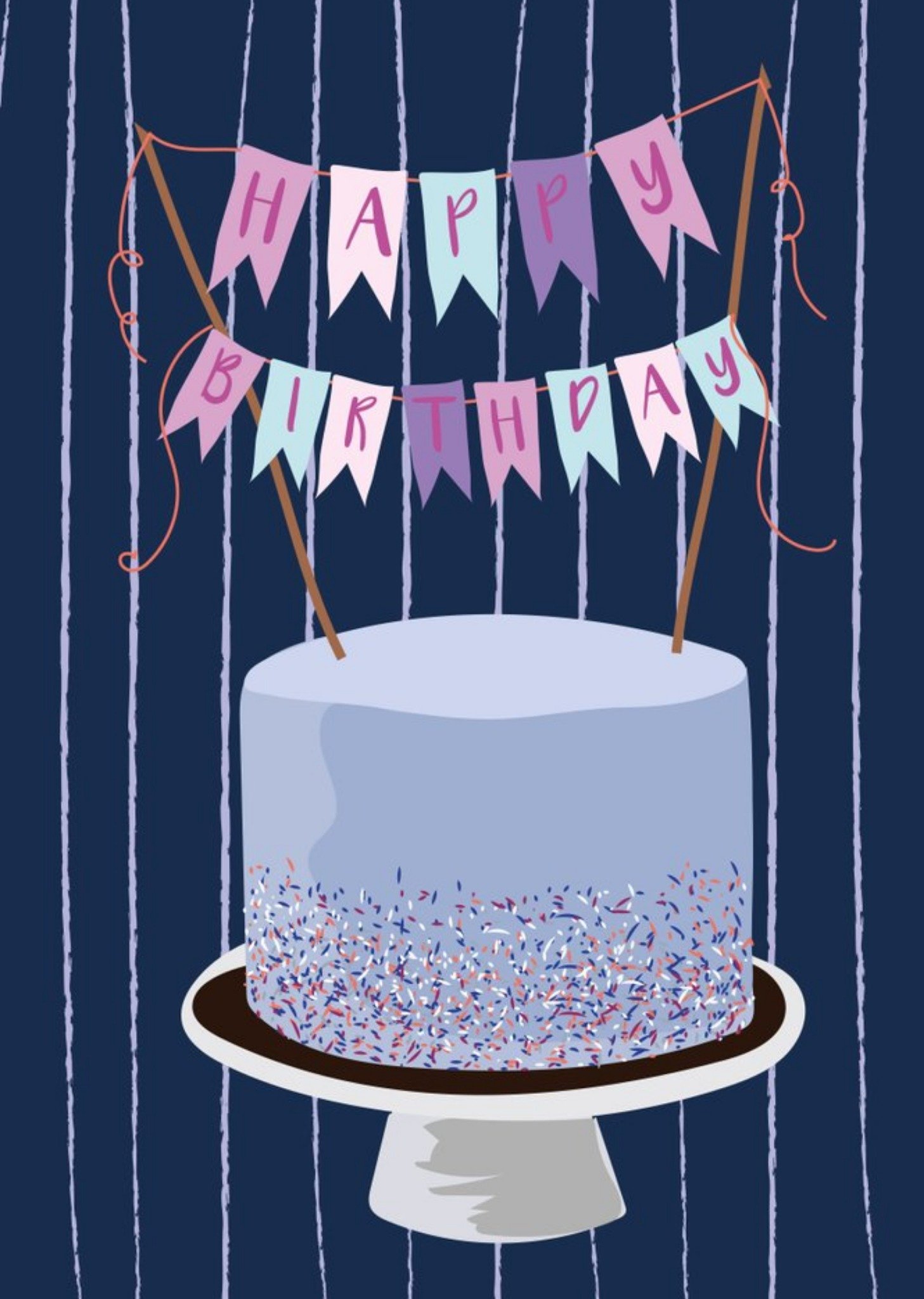 Illustrated Cake Bunting Happy Birthday Card Ecard