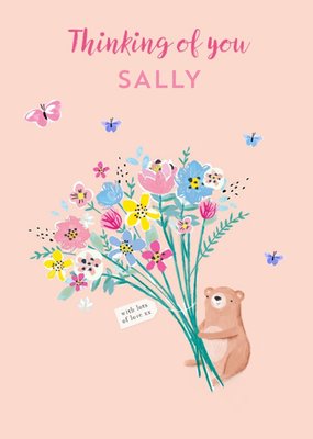 Paperlink Floral Illustration Thinking Of You Animals Card