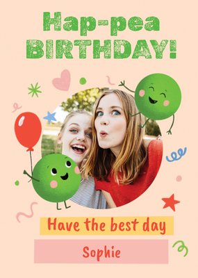 Funny Punny Hap-pea Birthday Illustrated Peas Photo Upload Birthday Card