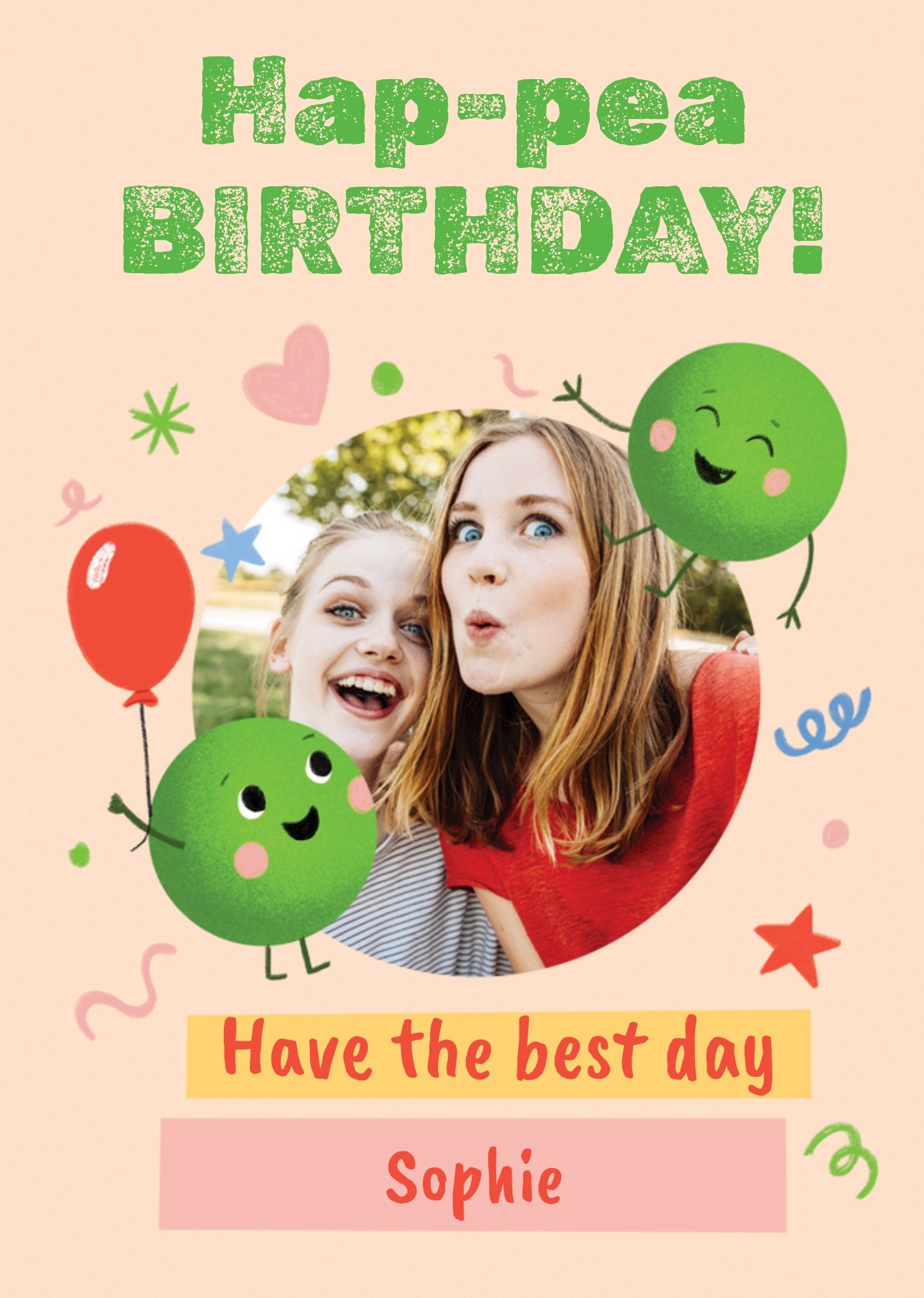Moonpig Funny Punny Hap-Pea Birthday Illustrated Peas Photo Upload Birthday Card Ecard