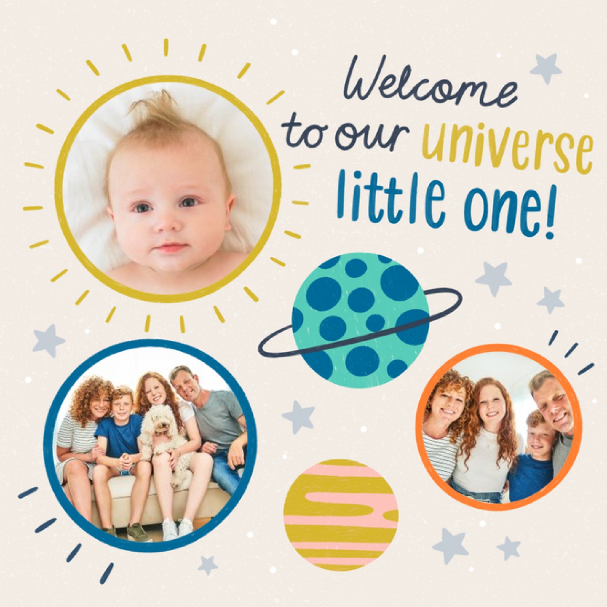 Moonpig Welcome To The Universe New Baby Photo Upload Card, Square