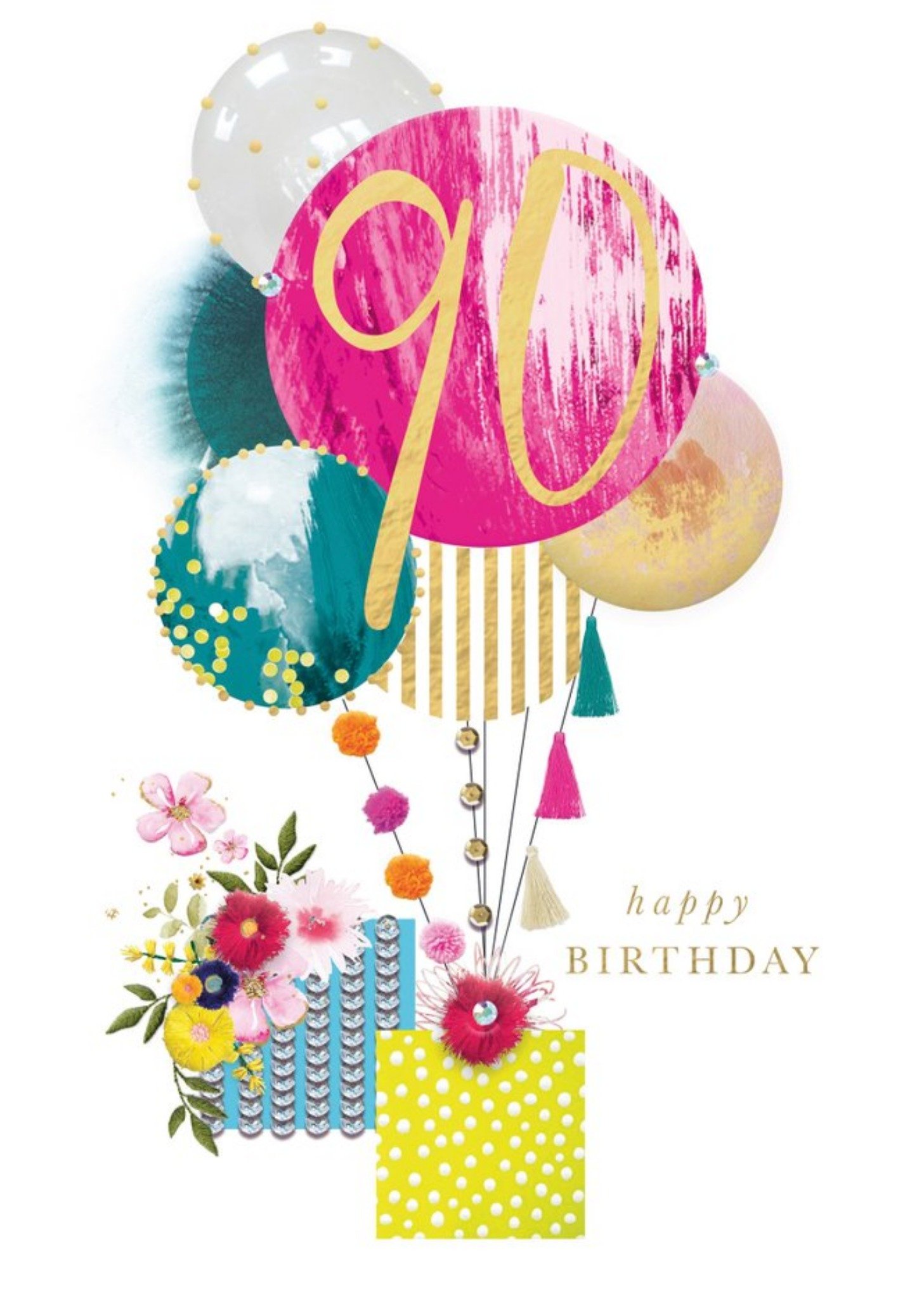 90th Happy Birthday Balloons Card Ecard