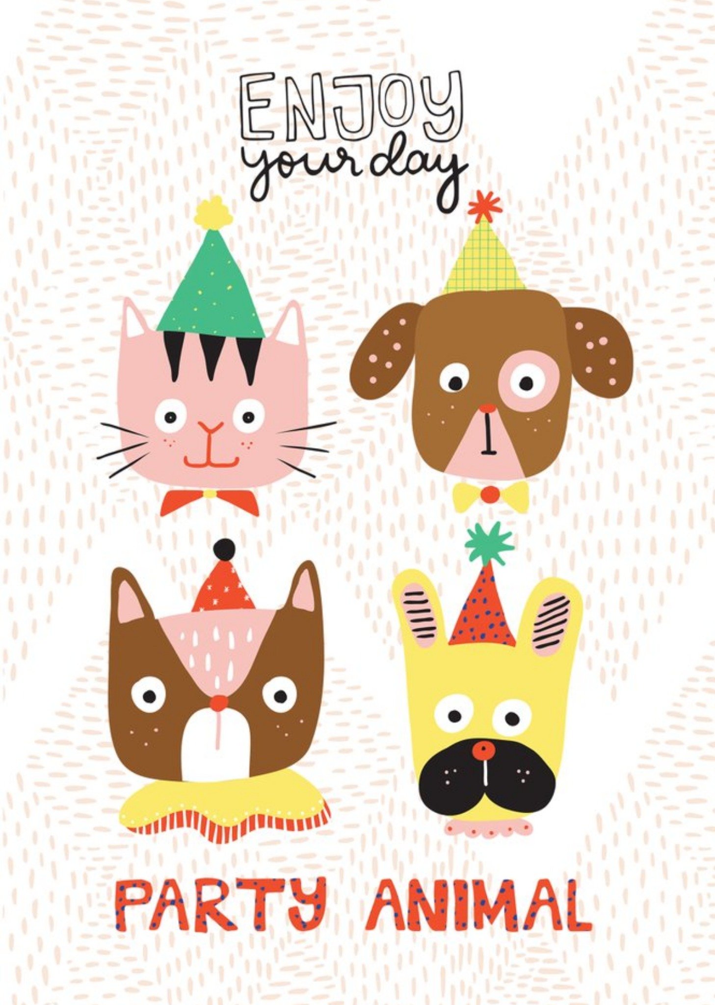 Moonpig Modern Illustrated Dog Cat Party Animal Birthday Card, Large