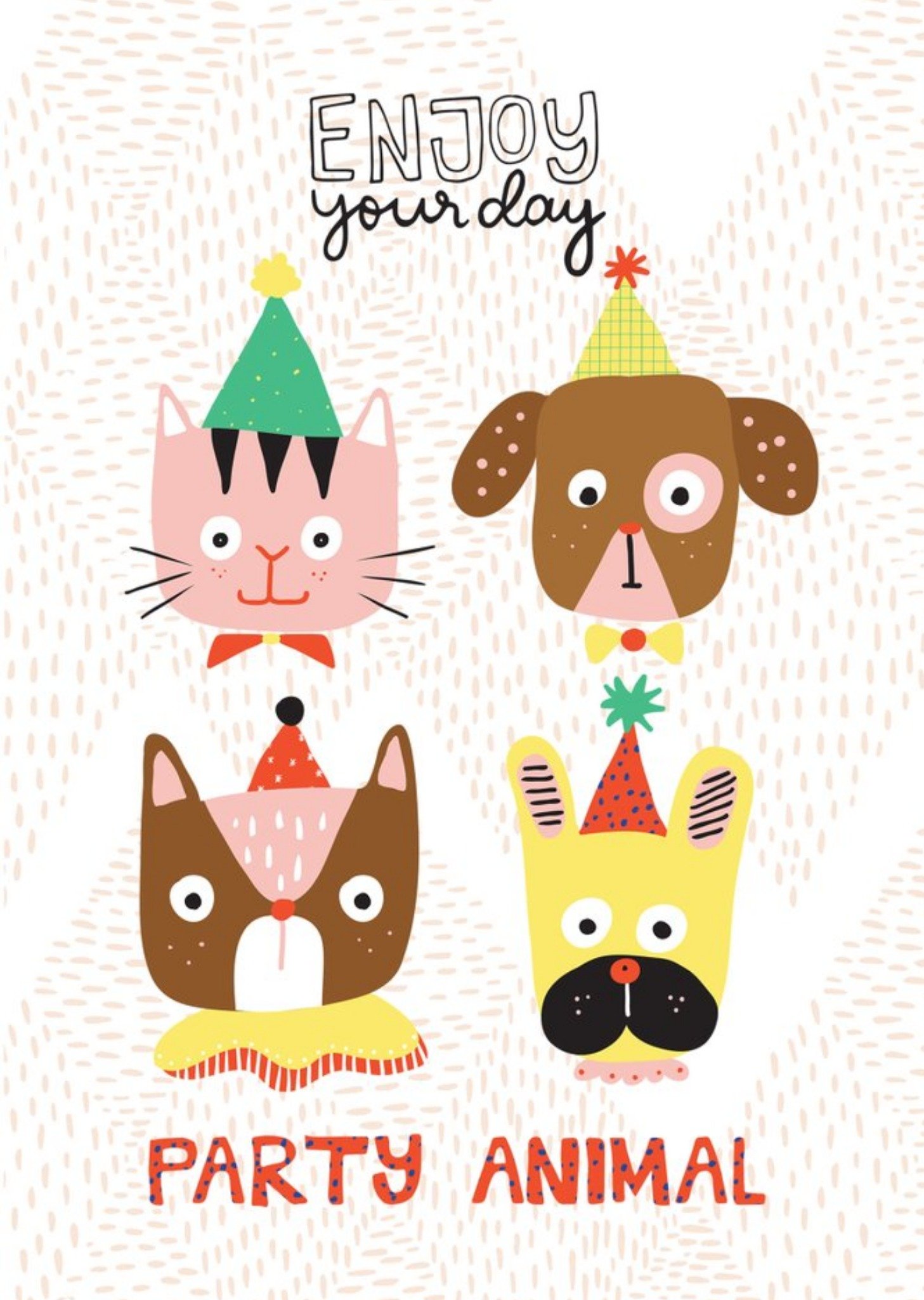 Modern Illustrated Dog Cat Party Animal Birthday Card Ecard