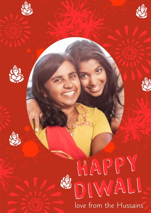 Red Circular Frame Photo Upload Happy Diwali Card