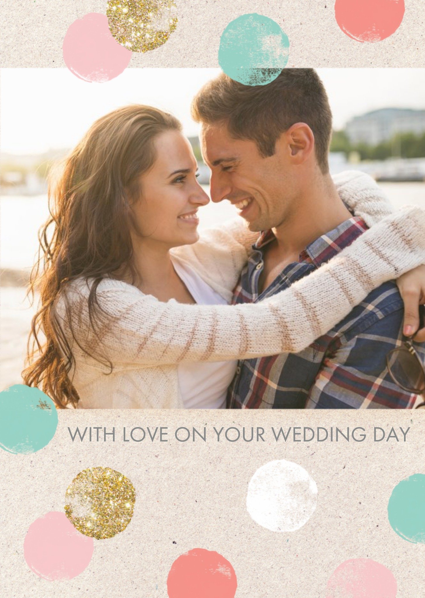 Moonpig Pastel Spots Personalised Photo Upload Wedding Day Card, Large