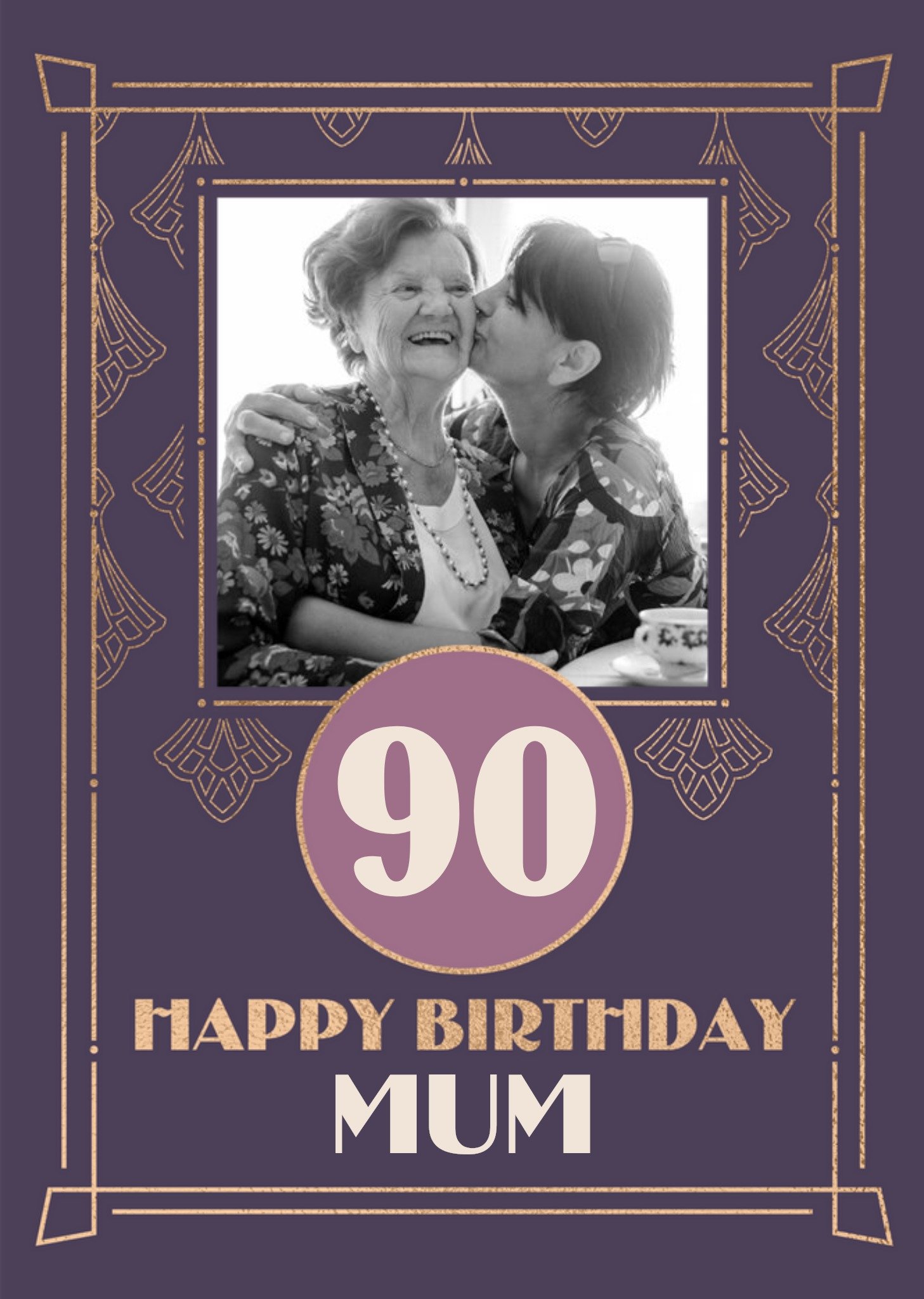 Moonpig Art Deco 90 Happy Birthday Mum Card, Large