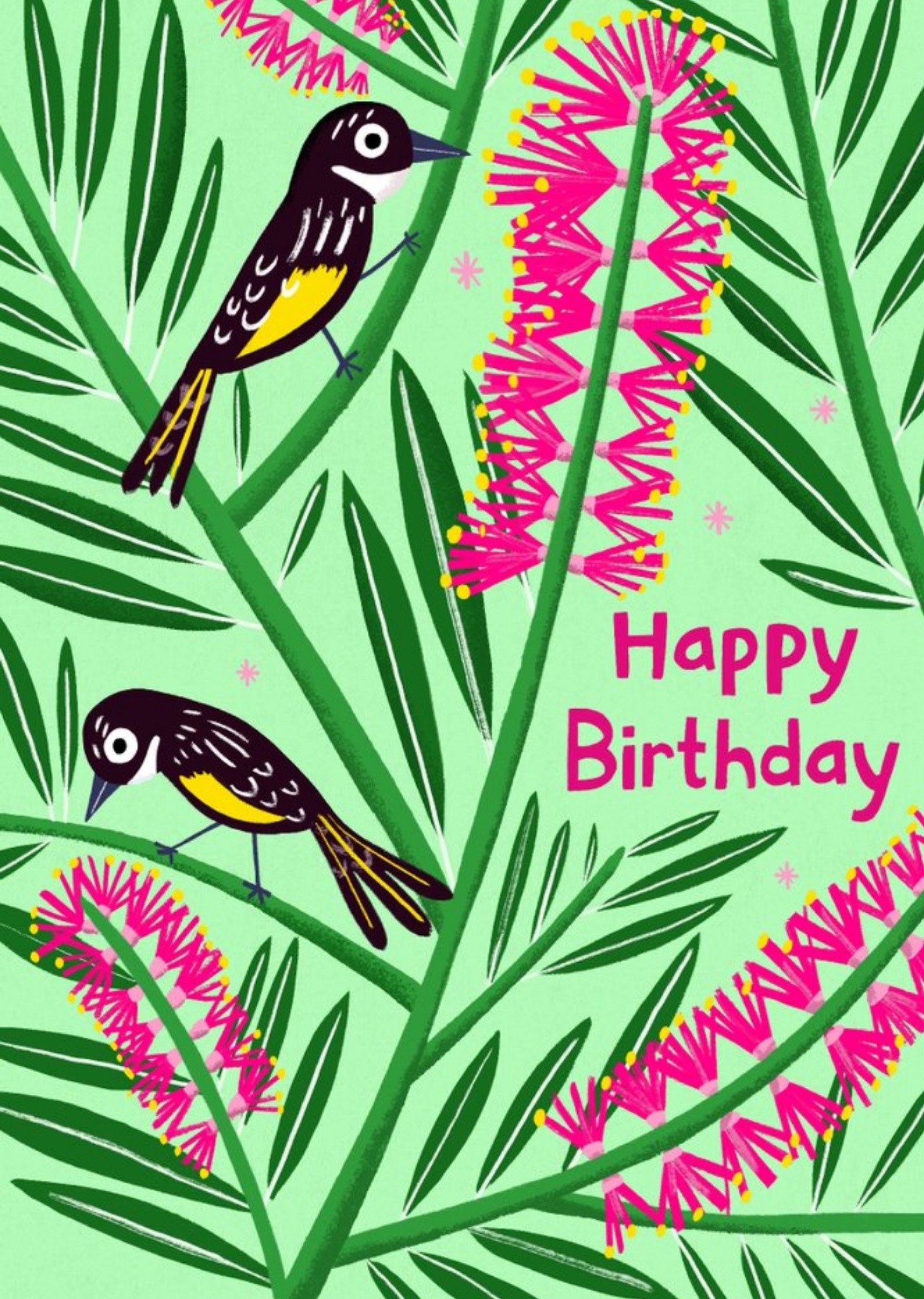 Moonpig Vibrant Iilustration Of A Pair Of Honeyeaters Perched In A Bottle Brush Tree Birthday Card, 