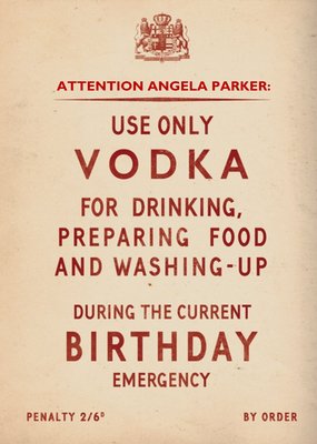 Personalised Name Use Vodka Only For The Following Occasions Birthday Card