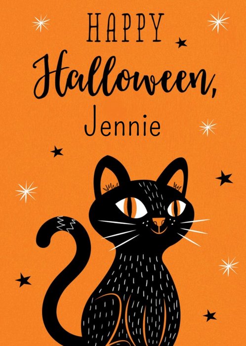 Bright Illustration Of A Black Cat Happy Halloween Card