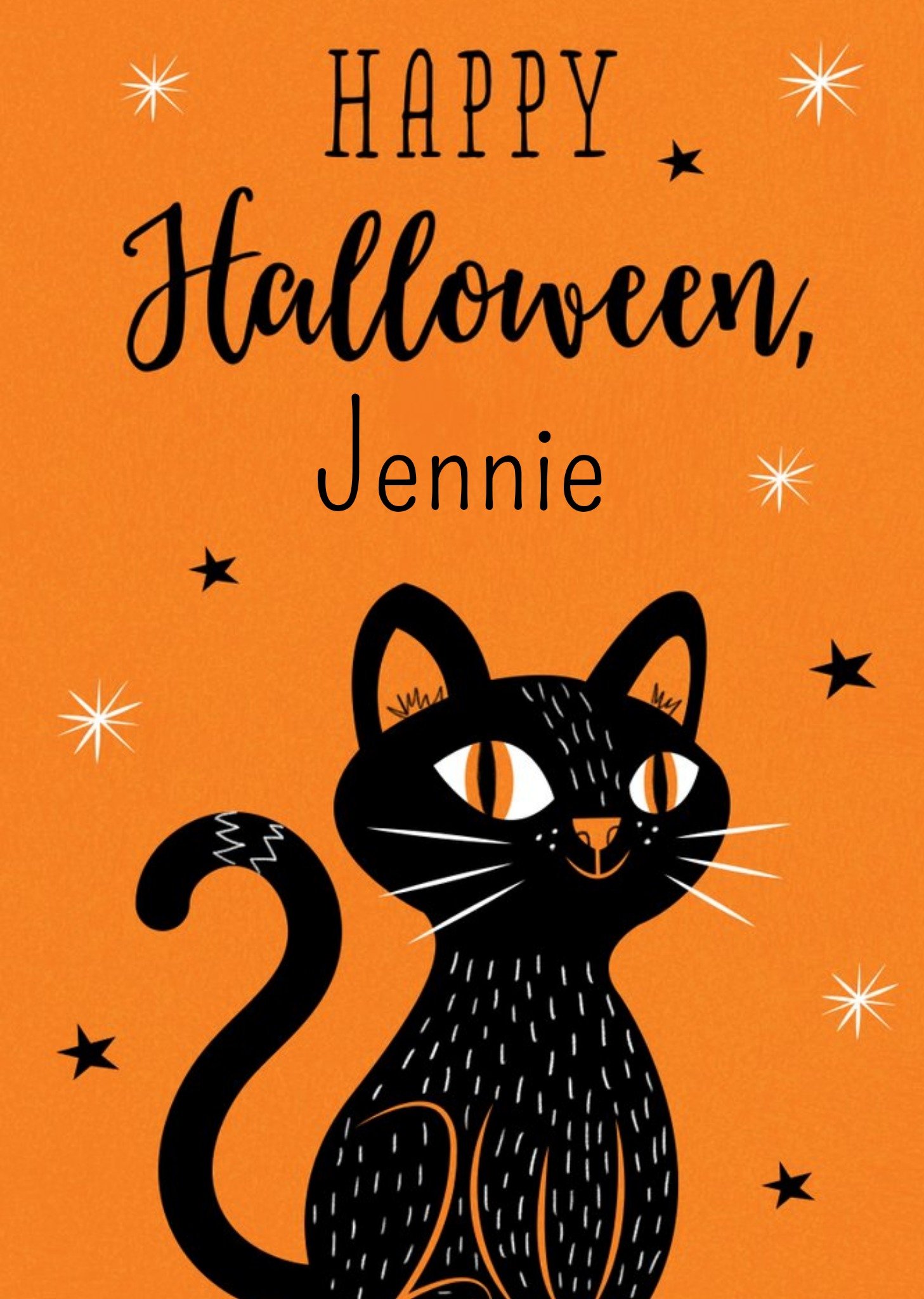 Moonpig Bright Illustration Of A Black Cat Happy Halloween Card, Large