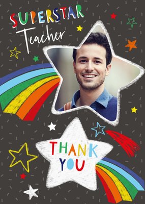 Illustrated Star Photo Upload Thank You Teacher Card