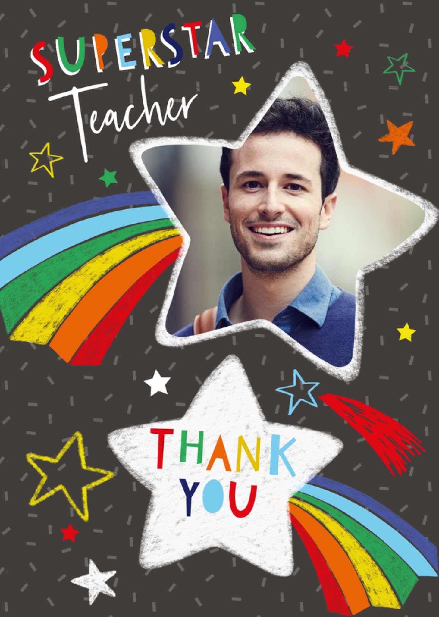 Illustrated Star Photo Upload Thank You Teacher Card Ecard