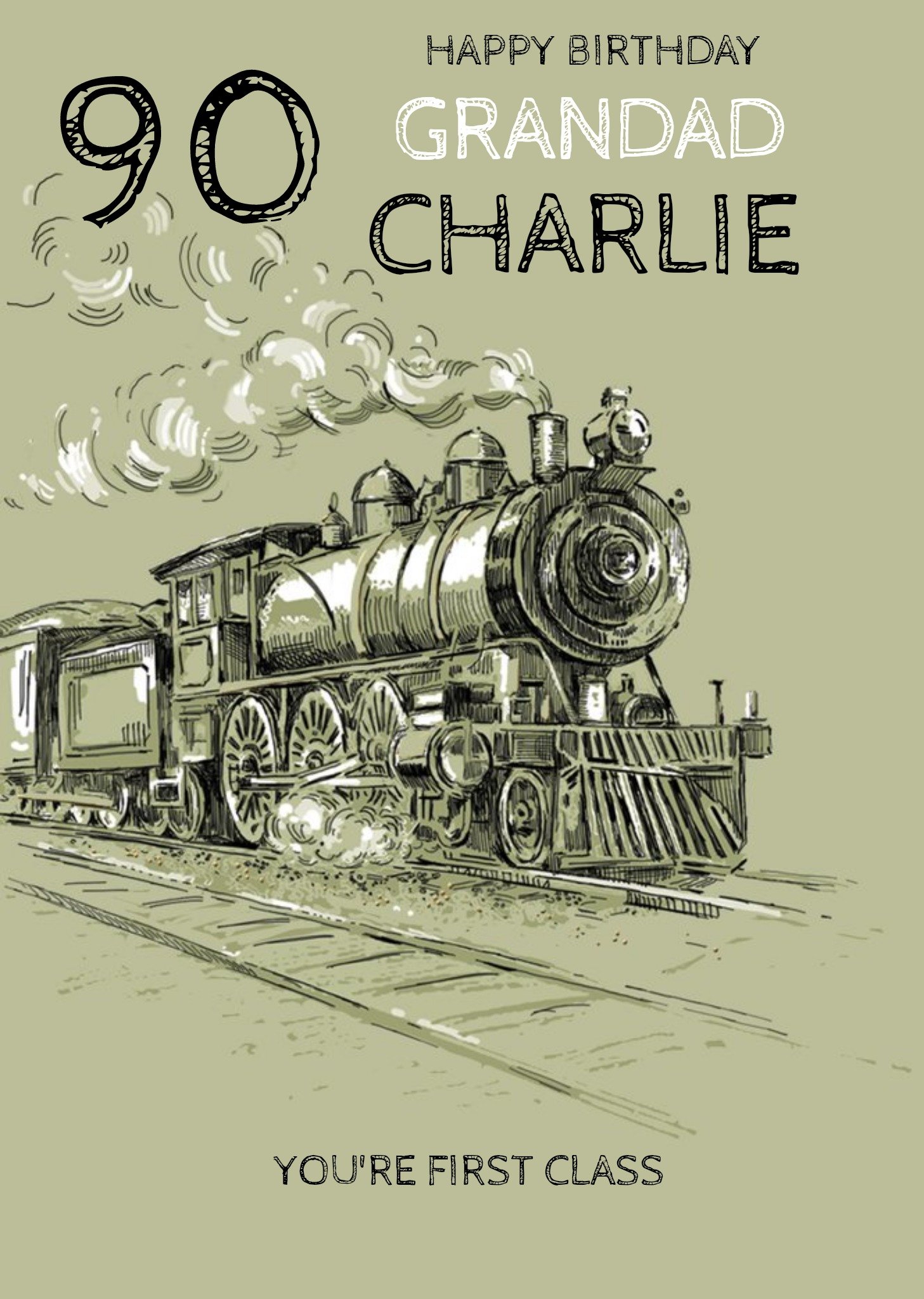 Moonpig Illustration Of A Steam Train Happy 90th Birthday Grandad Card, Large