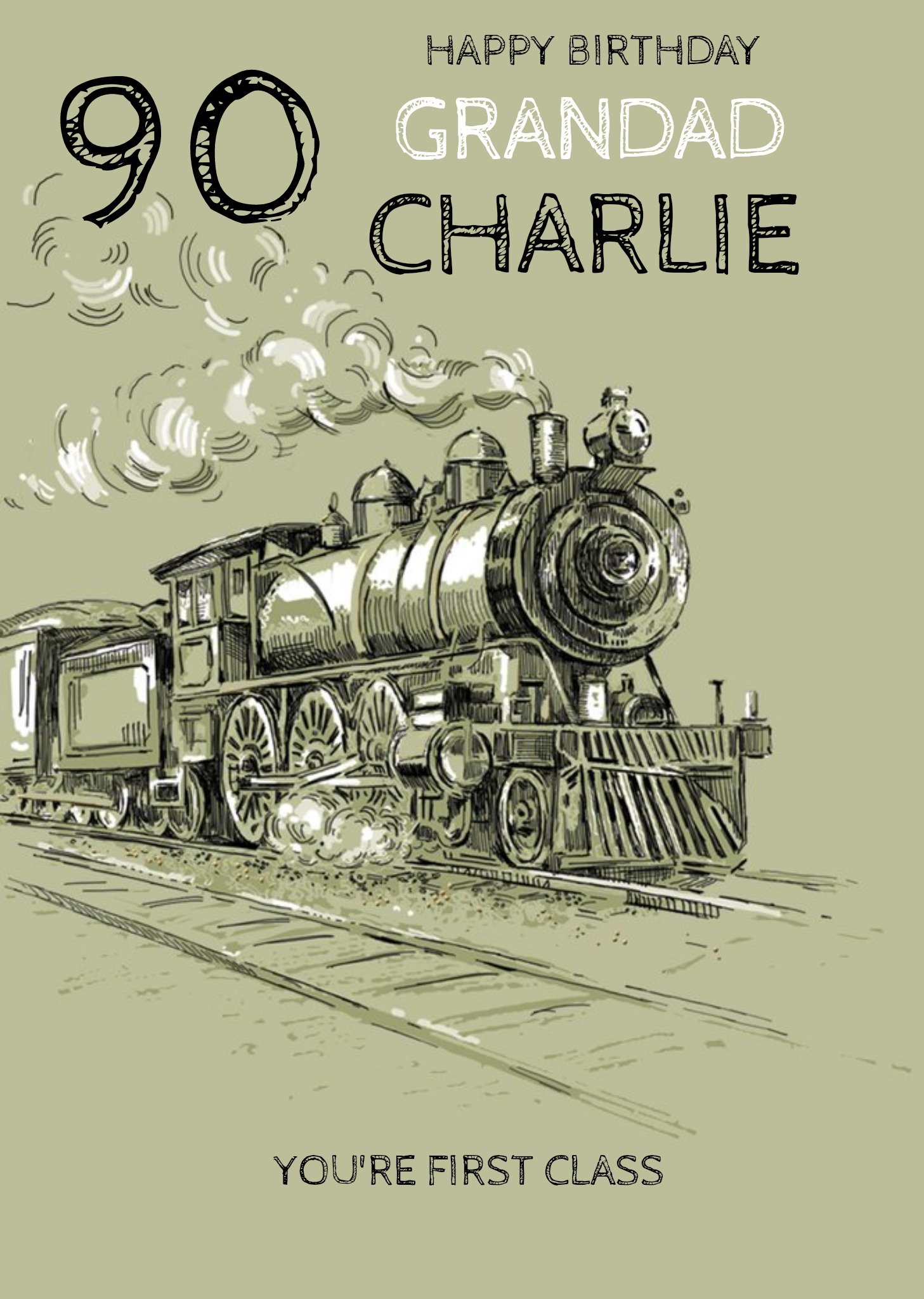 Illustration Of A Steam Train Happy 90th Birthday Grandad Card Ecard