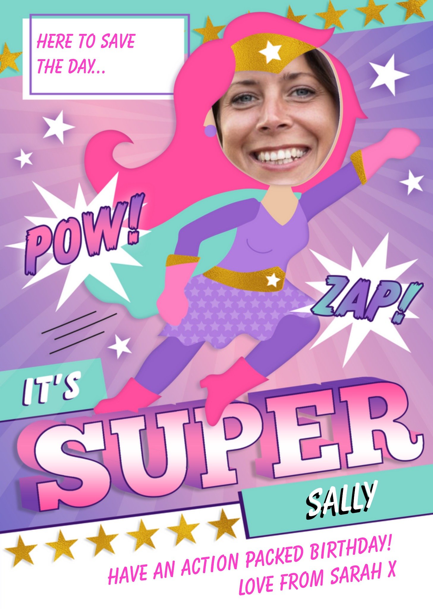 Moonpig Its Superhero Personalised Name To Save The Day Photo Card Ecard