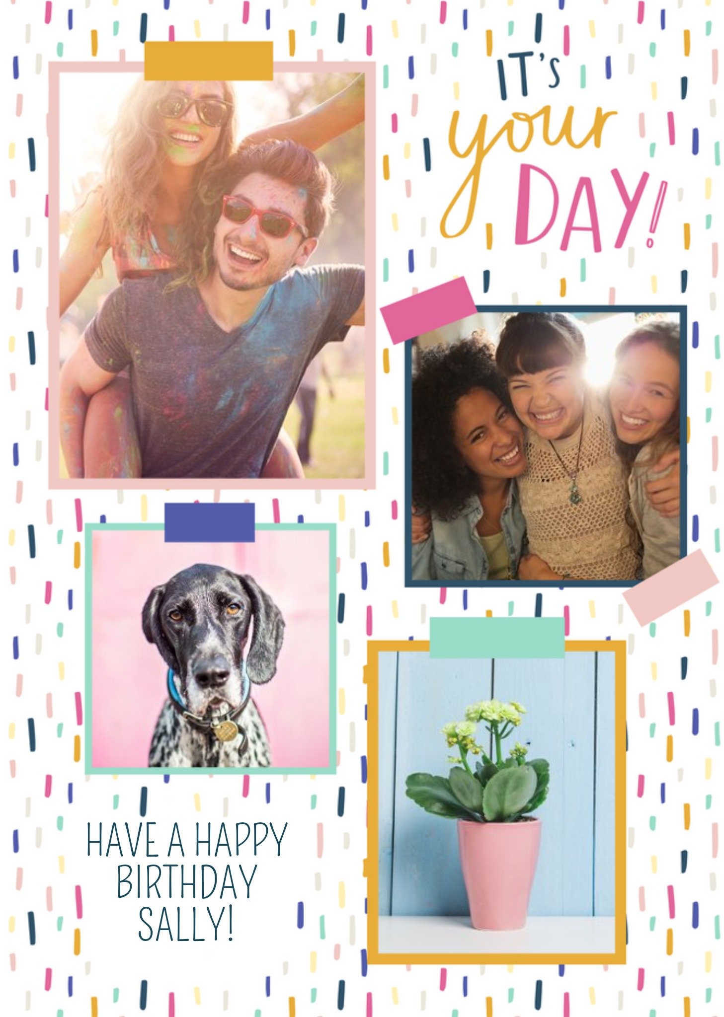 Super Colourful Its Your Day Multi-Photo Happy Birthday Card Ecard