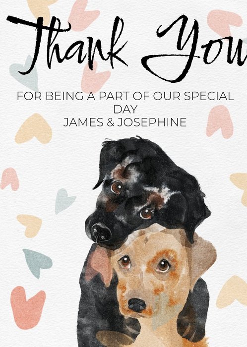 Cute Labrador Puppies Watercolour Illustration Personalised Wedding Thank You Card
