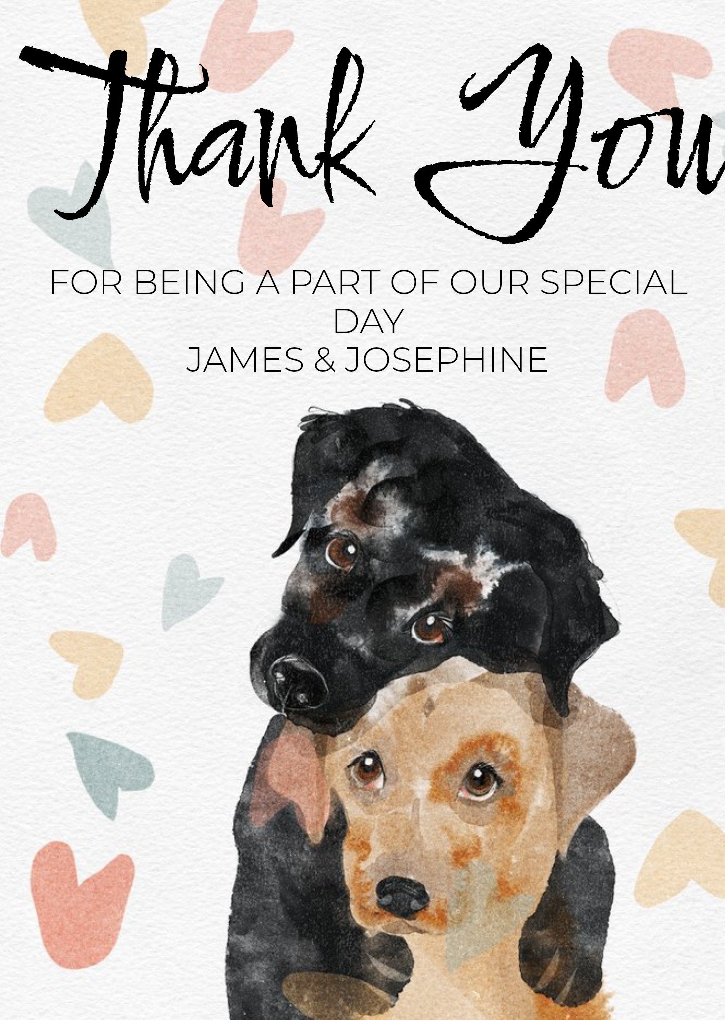 Cute Labrador Puppies Watercolour Illustration Personalised Wedding Thank You Card Ecard