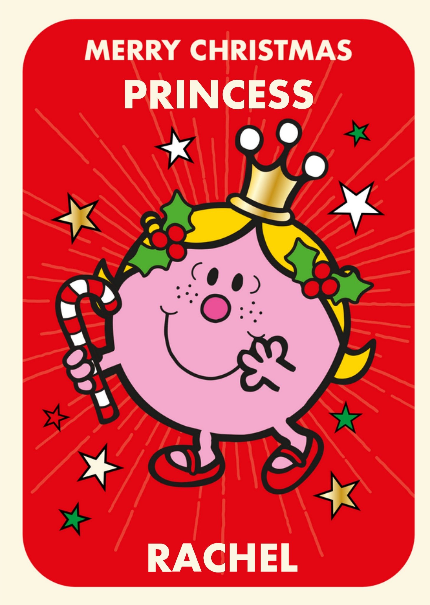 Moonpig Mr Men Merry Christmas Princess Personalised Card, Large