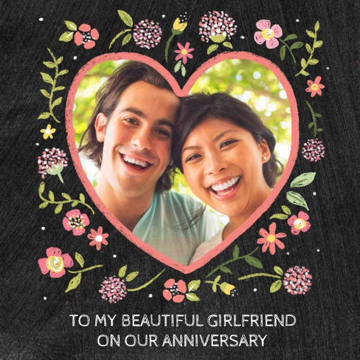 Chalkboard Photo Upload Anniversary Card for my Beautiful Girlfriend