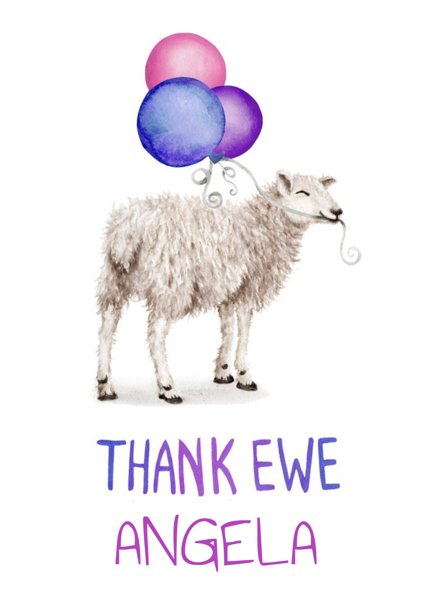 Moonpig Illustration Sheep Thank Ewe Angela Thank You Card, Large