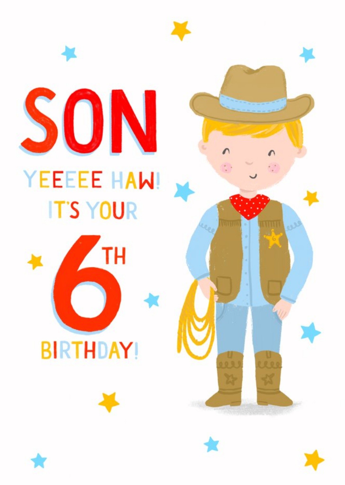 Cute Cowboy Son Yeeeee Haw It's Your 6th Birthday Card Ecard