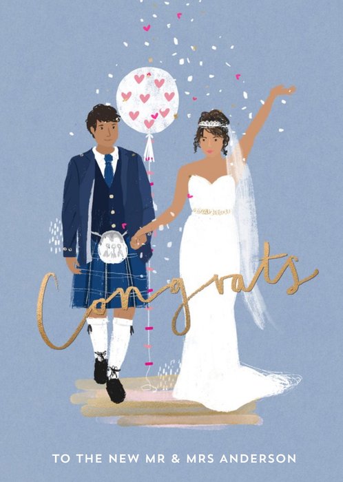 Wedding Card - Congrats - The New Mr And Mrs - Scottish Wedding